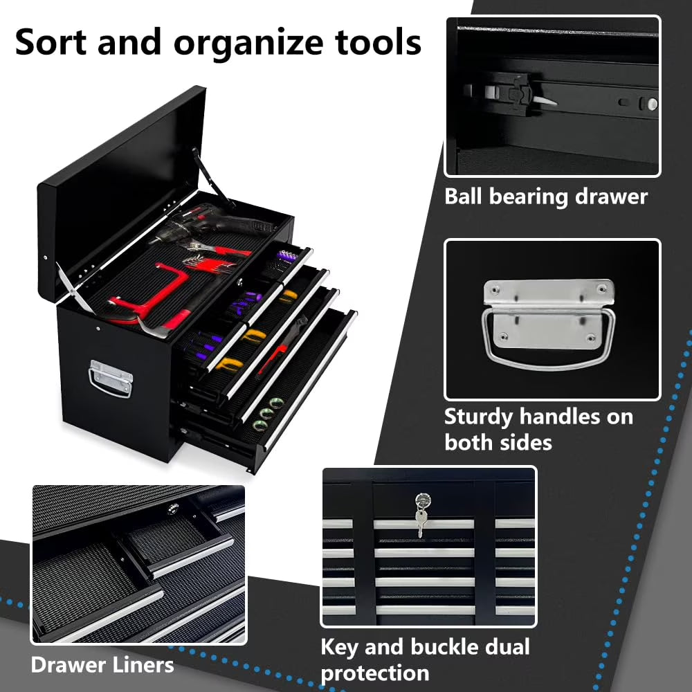 8-Drawer Rolling Tool Chest, Large Tool Cabinet with Wheels, Detachable Toolbox Storage for Garage, Repair Shop, Workshop, Black