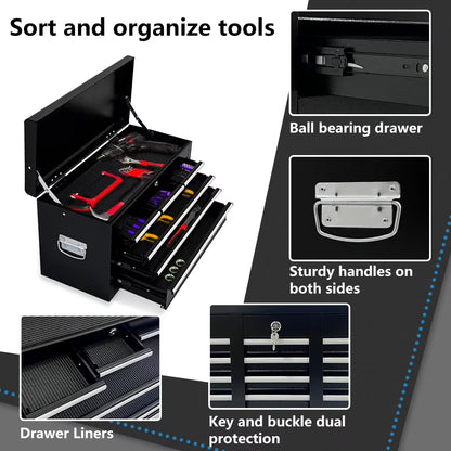 8-Drawer Rolling Tool Chest, Large Tool Cabinet with Wheels, Detachable Toolbox Storage for Garage, Repair Shop, Workshop, Black