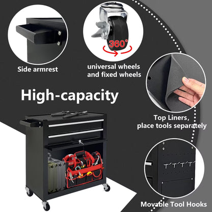 8-Drawer Rolling Tool Chest, Large Tool Cabinet with Wheels, Detachable Toolbox Storage for Garage, Repair Shop, Workshop, Black